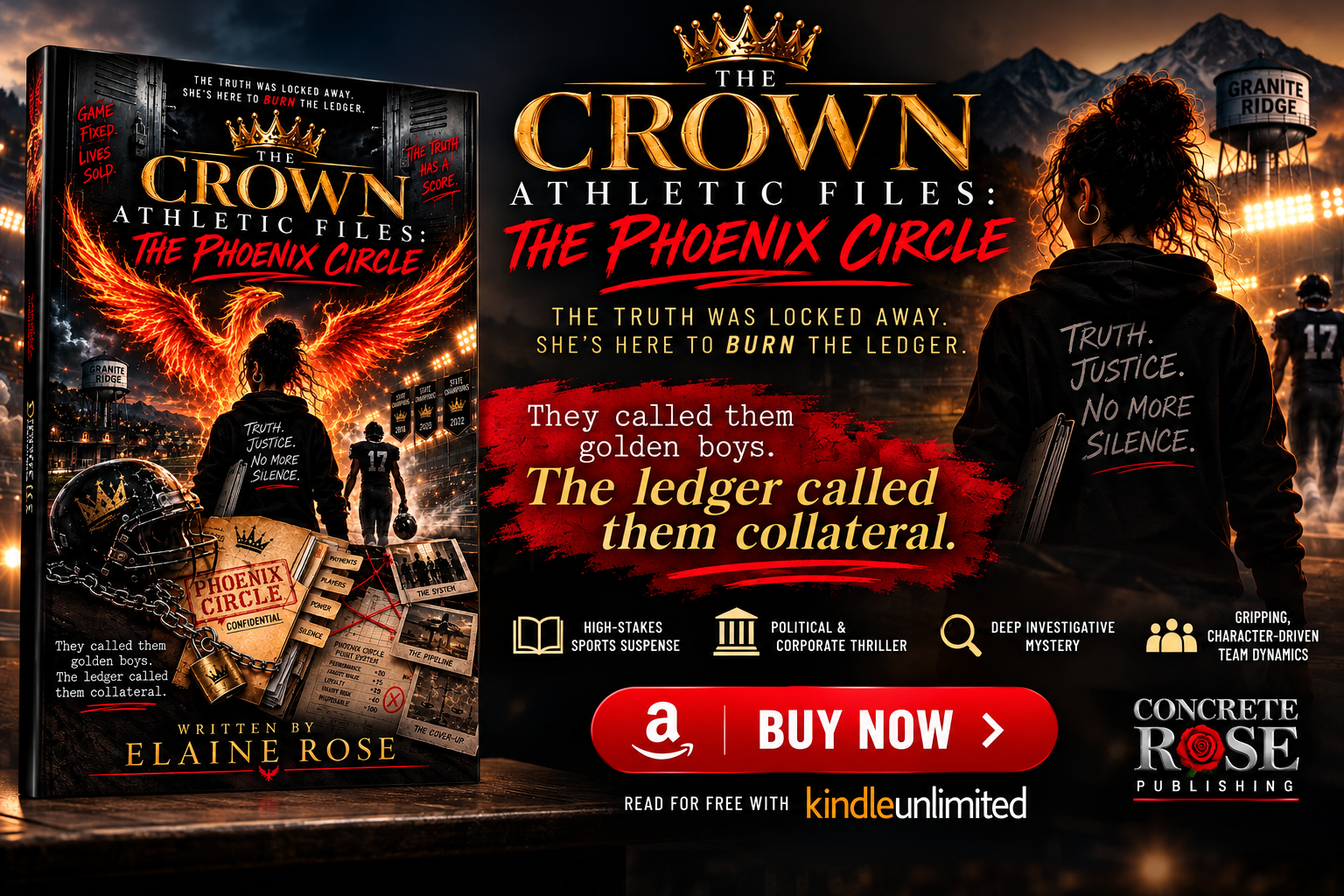 The Crown Athletic Files: The Phoenix Circle by Elaine Rose — sports suspense thriller, available on Amazon and Kindle Unlimited